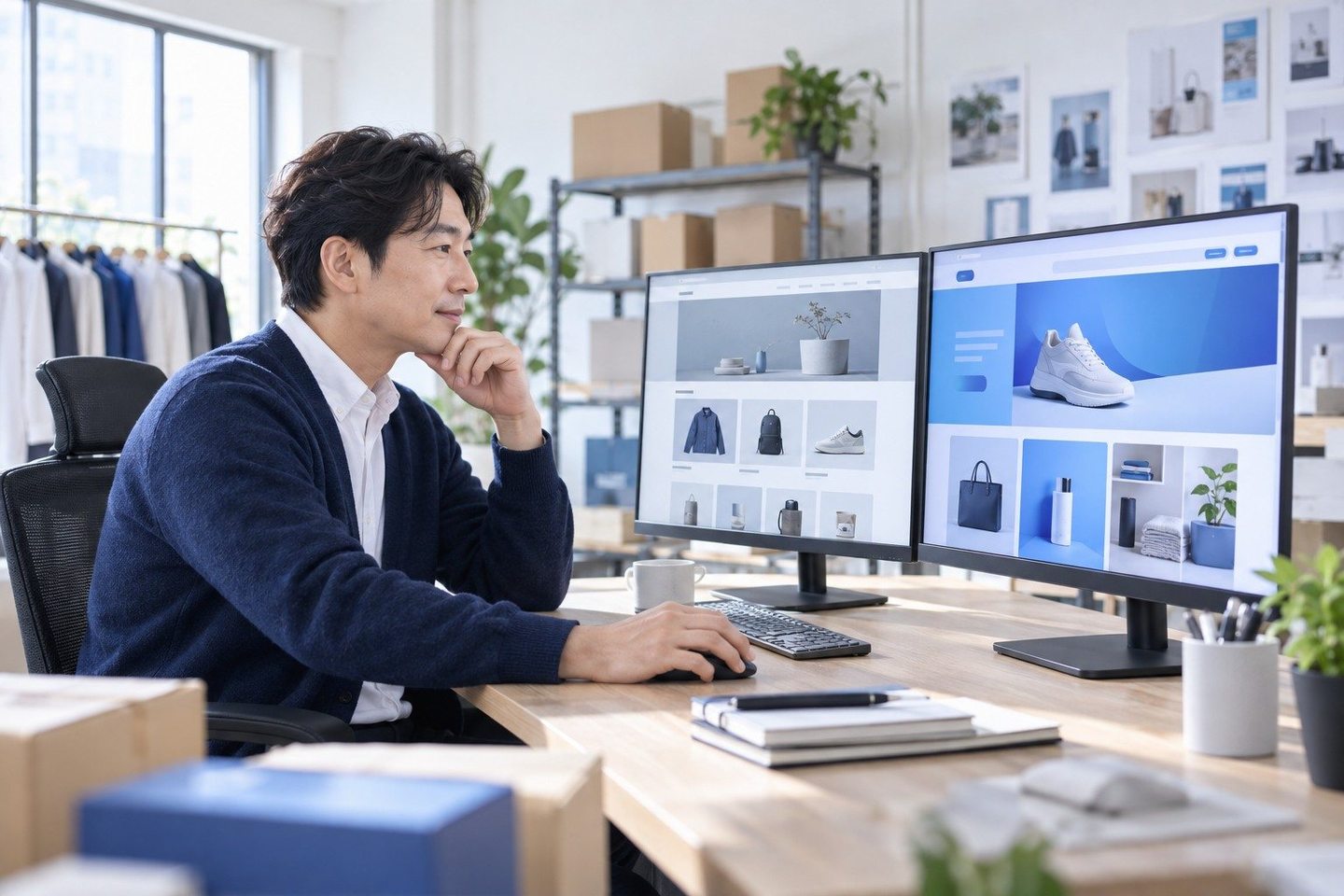 모니터 앞에서 결제 업무 화면을 확인하는 남성 — PG 단말기 SNS결제 SNS결제로 대화창에서 주문과 결제를 함께 끝냅니다 연락 주시면 판매 방식에 맞춰 열어 드립니다