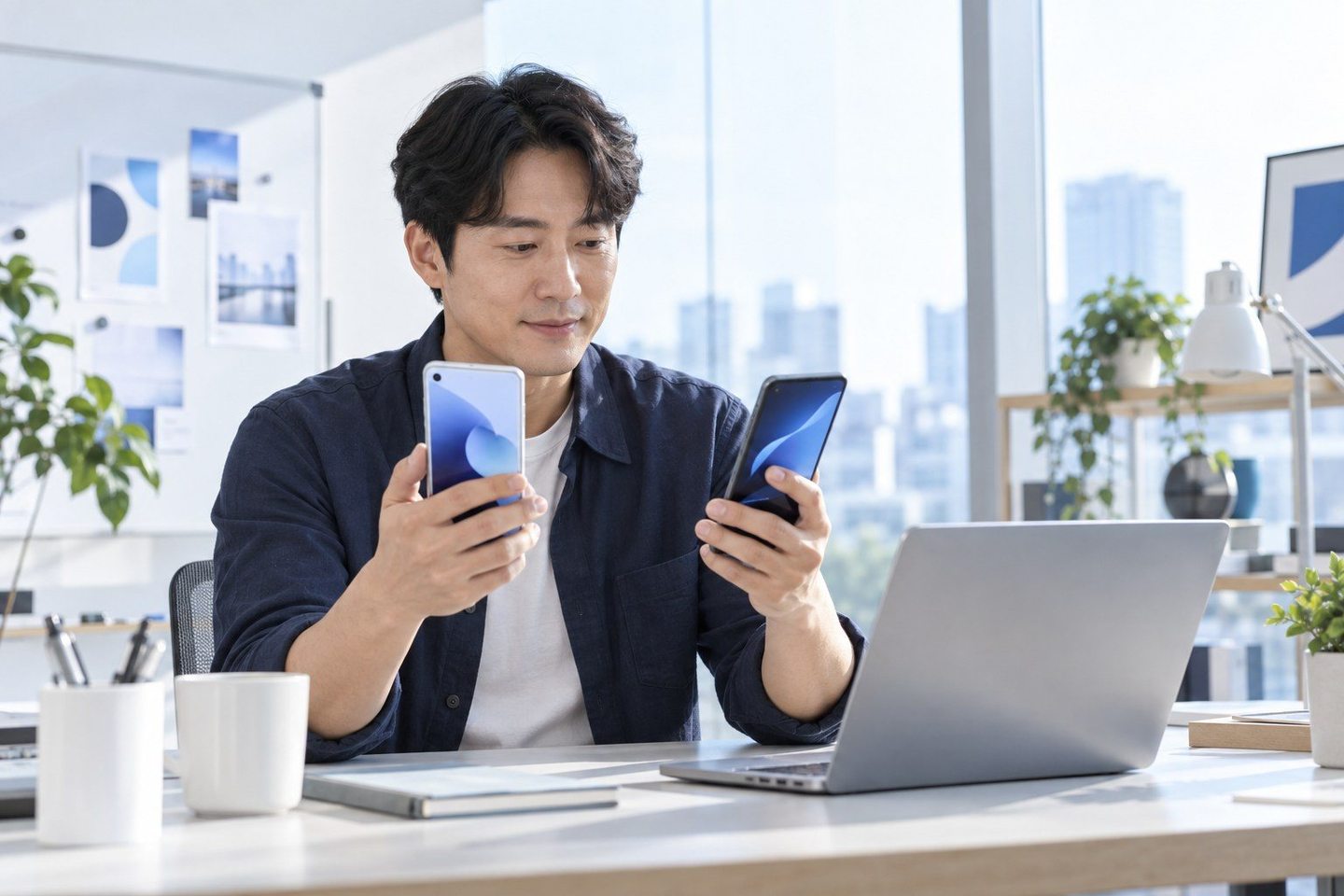 휴대용 기기로 결제 내용을 확인하는 남성 — PG 단말기 개통 개통은 연락 한 번으로 첫 결제까지 이어집니다 연락 주시면 단계마다 곁에서 챙겨 드립니다